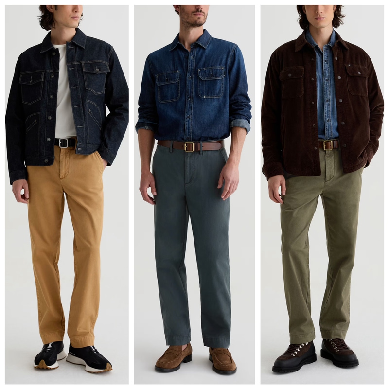 American-Style Light Luxury Ag Men's Trousers, Italian Fabric Archie Suede Satin Sud Straight-Leg Chino Casual Trousers