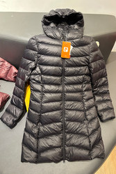 Clearance mid-length down jacket for women, spring and autumn lightweight, ຄຸນະພາບສູງເປັດສີຂາວລົງ 90% velvet hooded jacket