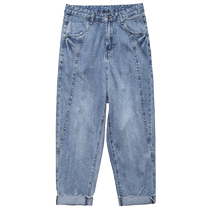 Harem jeans womens summer thin 2024 new high-waisted eight-point pants for small people loose slimming dad pants