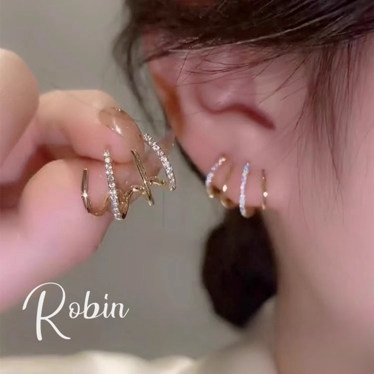 French “Designer」 Robin! Fashionable Row Earrings Sterling Silver Needle Personalized High-End Cold Style Earrings French “Designer」 Robin! Fashionable Row Earrings Sterling Silver Needle Personalized High-End Cold Style Earrings