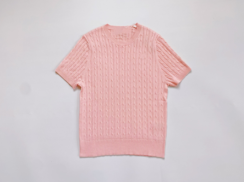 Ayu Women's Boutique Round Knit Sweater Elastic Short-Sleeved T-Shirt Casual Pure Color Top 214