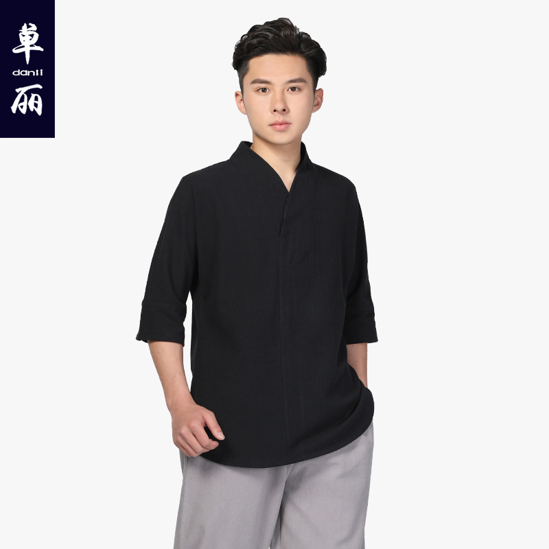 Shan Li Shangyuan mùa hè bông Trung Quốc gió Tang t-shirt Han quần áo áo khoác V-cổ áo thiền váy quần áo quần áo nhà trà