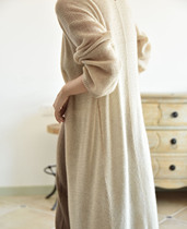 APC Early Spring New Law Style Pure Color Lady Loose Long Sleeve V Collar Knit Hollowed-out Baby Cashmere Cashmere Long Cardiff