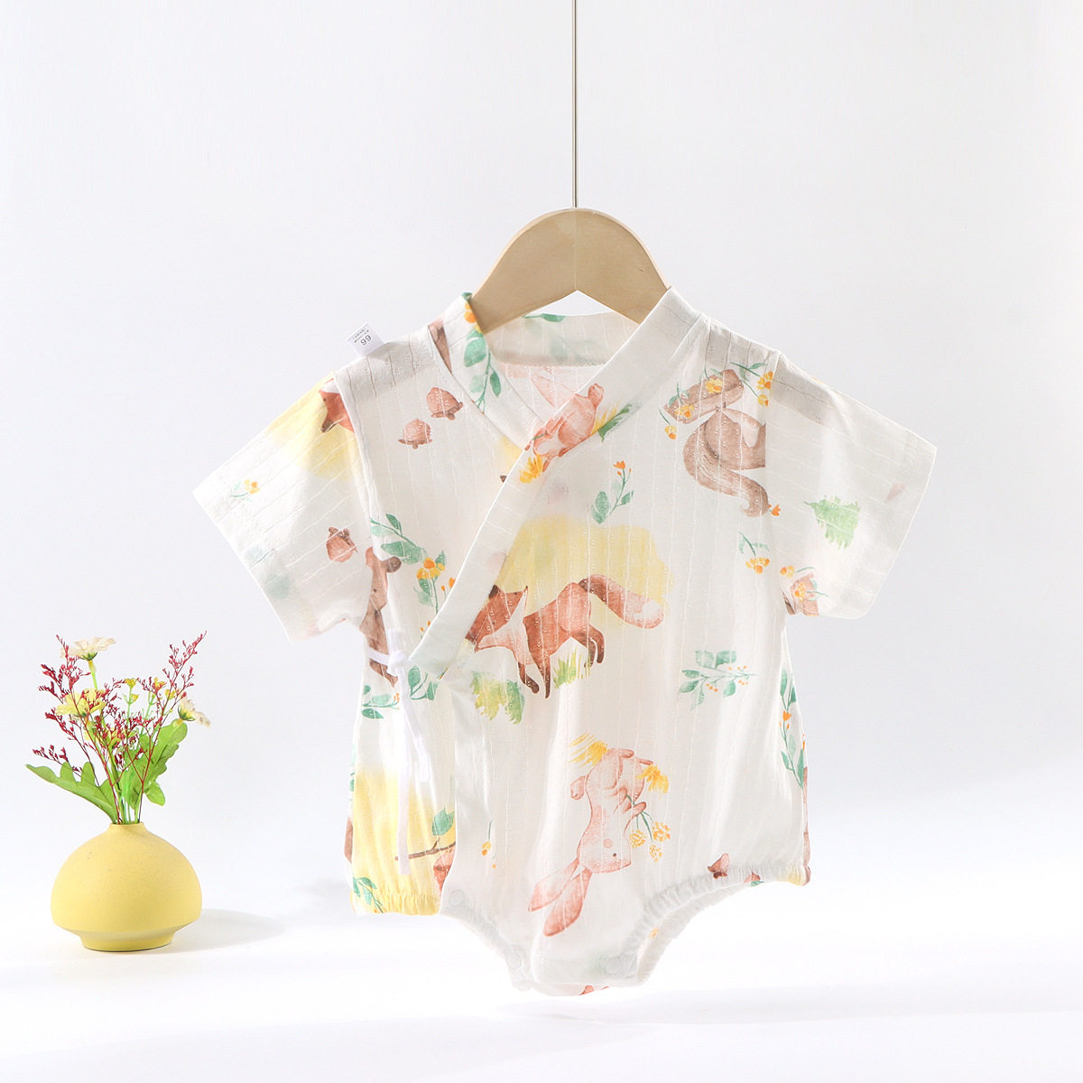 2026 Newborn Baby Coverall Short-Sleeved Thin Climbing Baby Jumpsuit Pure Cotton Summer Male and Female Baby Triangle Harness