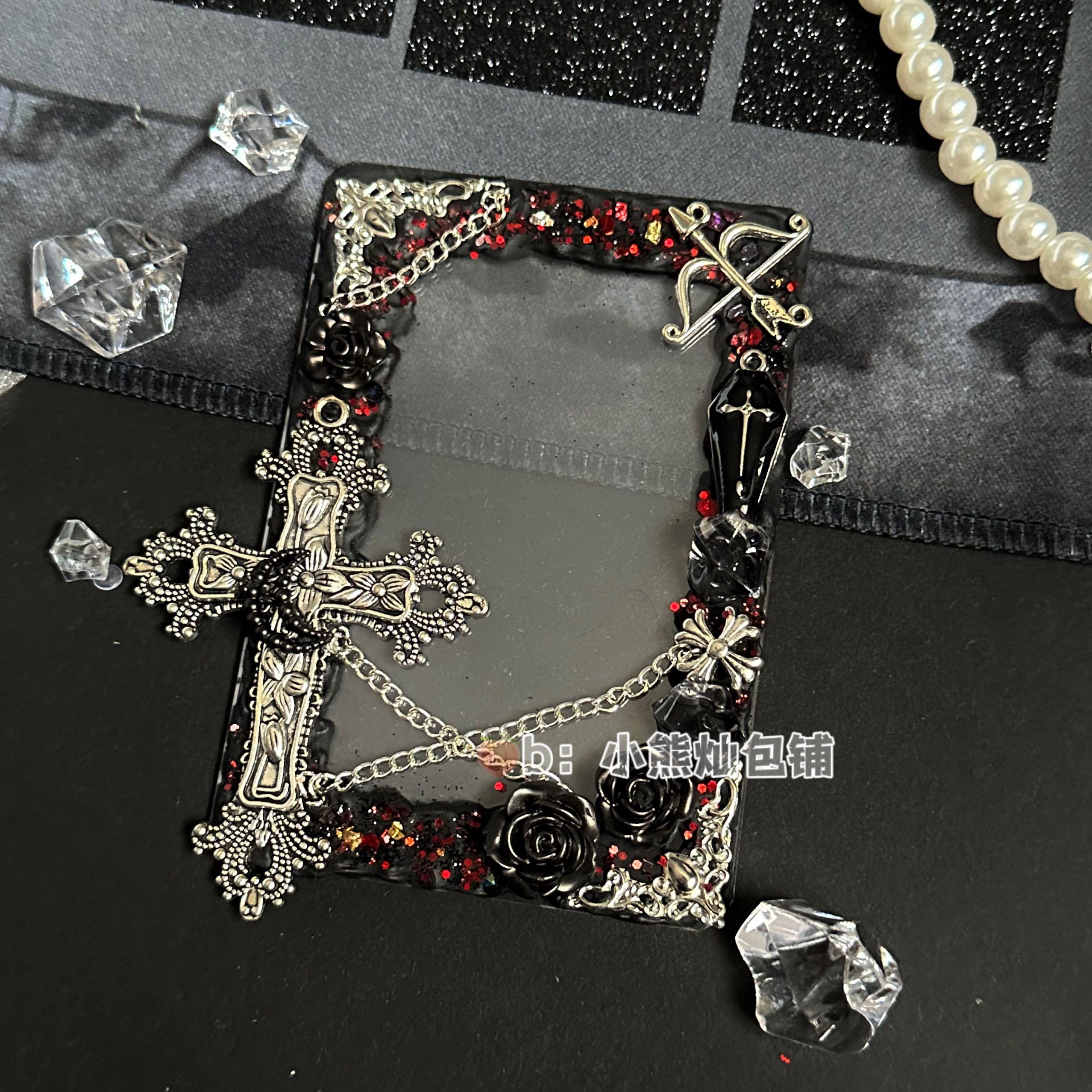 Creamy glue card holder, 3-inch dark gothic style DIY decorative seashell card, brick, cross, small card, Gu Mei