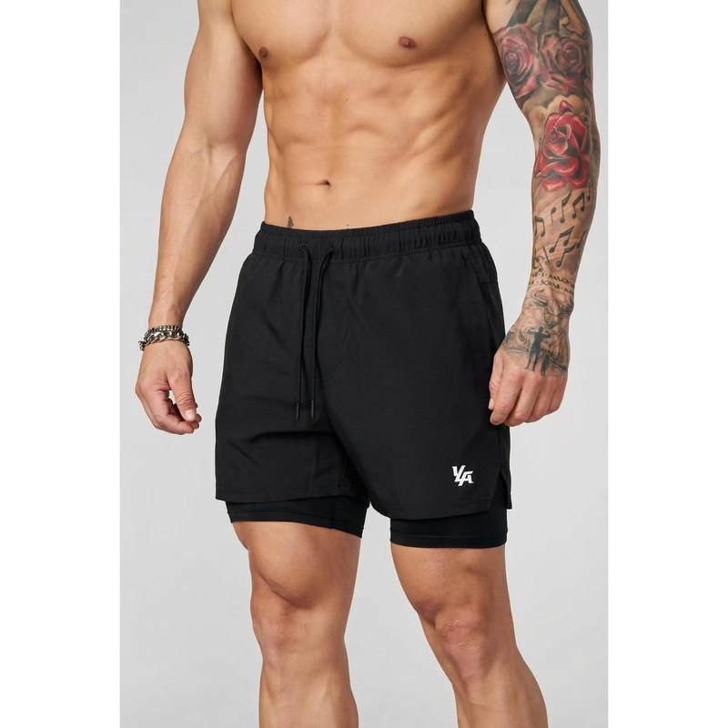 Men's Shorts Sports Fitness 2-in-1 Double-Layer Shorts Outdoor Jogging Training Elastic Sports Pants Youngla