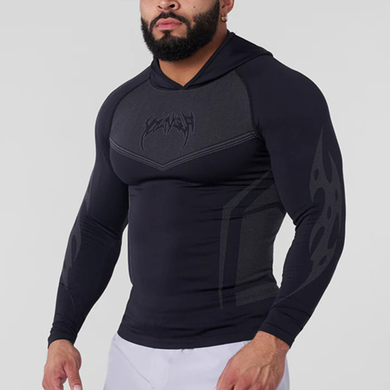 New American-Style Tight-Fitting T-Shirt for Men, Joggers, Fitness, Sports Training, Running, Quick-Drying, Hooded, Long-Sleeved Youngla