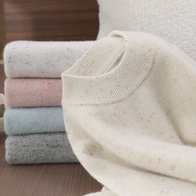 100% Wool Crew Neck Sweater for Boys and Girls, Medium and Large Children, Colorful Yarn Children's Wool Sweater, Stylish Multi-Color Knitwear