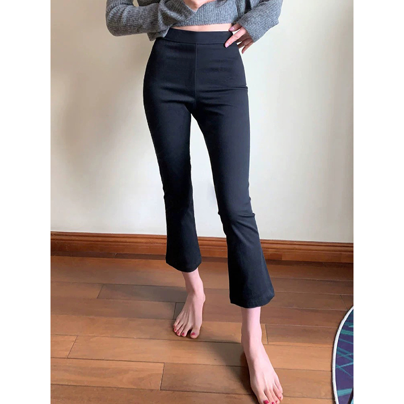 2026 New Spring, Autumn, and Summer Black Casual Pants for Women, High-Waisted, Slimming, Cropped Straight-Leg Flared Pants for Petite Women 2026 New Spring, Autumn, and Summer Black Casual Pants for Women, High-Waisted, Slimming, Cropped Straight-Leg Flared Pants for Petite Women