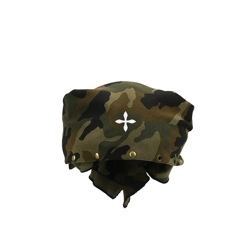 Vivienne Dawn Cross Punk Style Retro Camouflage Headscarf Women's Multifunctional Rivet Triangle Scarf Hat