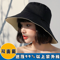 Fisherman hat summer thin section womens double face with windproof rope black large edge Japanese sun hat Sun hat sunscreen anti-uv