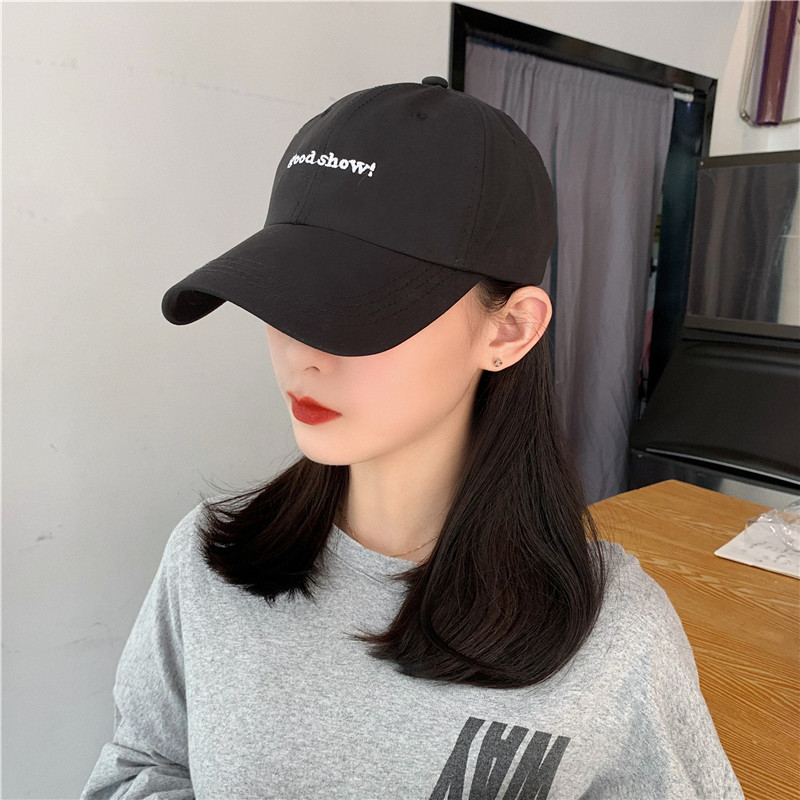 2021 New hat Net red minority spring and summer Korean tide Joker sunscreen baseball cap letter cap female Black