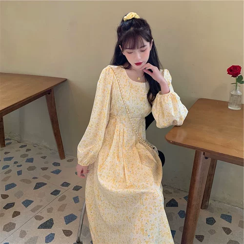 Сексуальное длинное платье, 2020 года, французский стиль, цветочный принт, осеннее