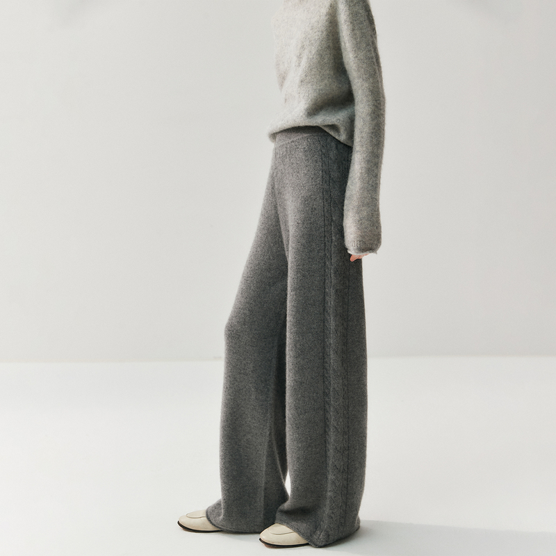 25 Autumn/Winter New Women's Cashmere Pants High Waist Versatile Thick Cable Knit Loose Straight Pants Casual Knitted Wool Pants 25 Autumn/Winter New Women's Cashmere Pants High Waist Versatile Thick Cable Knit Loose Straight Pants Casual Knitted Wool Pants