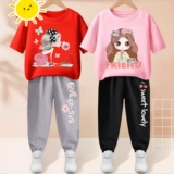 Хлопковый спортивный костюм, летняя детская летняя одежда, детская одежда, в западном стиле