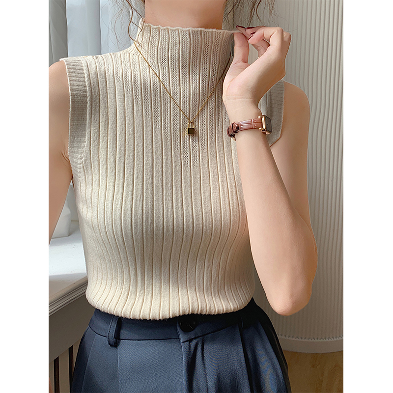 Sleeveless Base Shirt for Women 2025 New Spring and Autumn Half-High Collar Slim Fit Inner Knit Camisole Sweater Top Sleeveless Base Shirt for Women 2025 New Spring and Autumn Half-High Collar Slim Fit Inner Knit Camisole Sweater Top