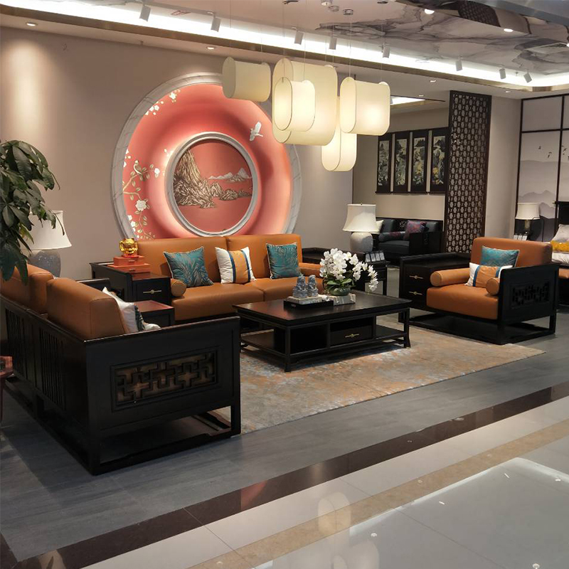 New Chinese style sofa Chinese solid wood sofa composition Zen-style modern teahouse-like board room hotel engineering custom-made furniture