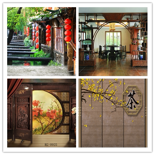 Chinese style photo hanging cloth porch ancient style Zen decorative painting anchor background cloth 3d live room background wall