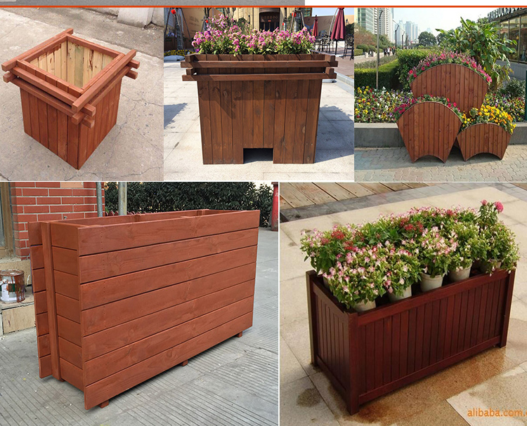 Carbonated anti-corrosive wood flower case solid wood flower pot rectangular balcony type of vegetable bonsai extra-large planting box outdoor wood flower groove