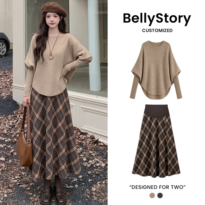 Maternity Wear Autumn and Winter Set 2026 New Style, Not Obvious during Pregnancy, Stylish Korean Style, Lazy Style Sweater, Plaid Skirt Maternity Wear Autumn and Winter Set 2026 New Style, Not Obvious during Pregnancy, Stylish Korean Style, Lazy Style Sweater, Plaid Skirt