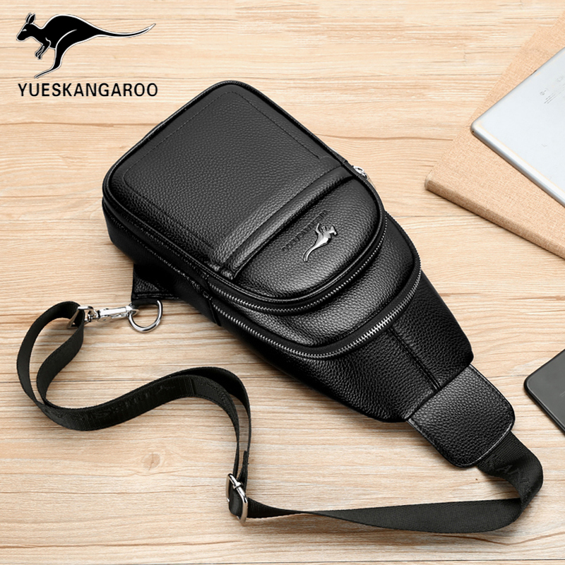 Yuesen Kangaroo Men's Bag Chest Bag Men's Shoulder Bag Messenger Bag Leather Bag Small Satchel Backpack Chest Bag Tide Brand