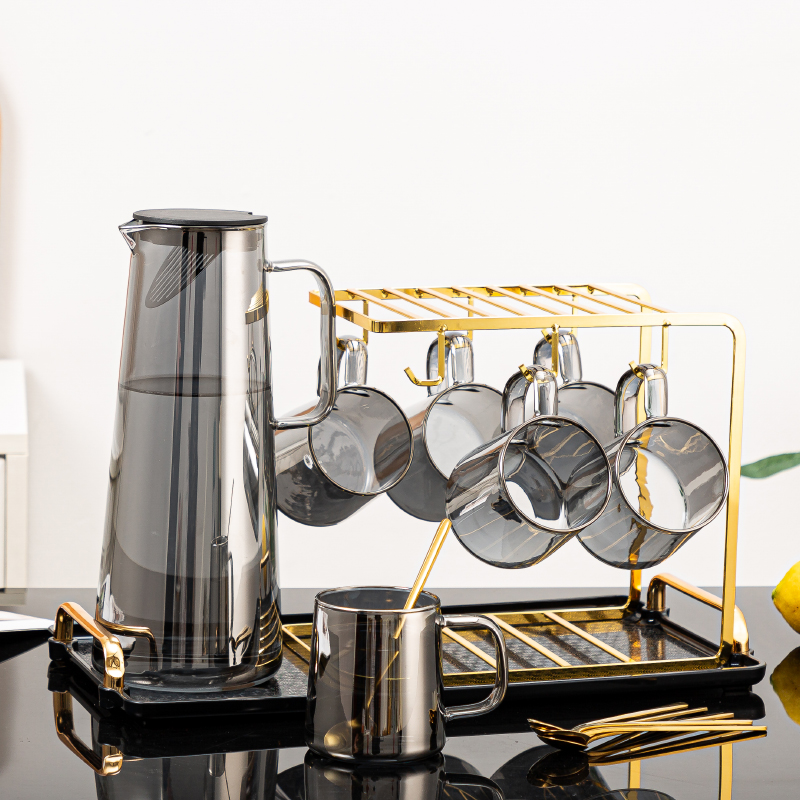 Nordic light luxury glass set cup set tea cup water cup home living room cold kettle ins cup cup holder tray