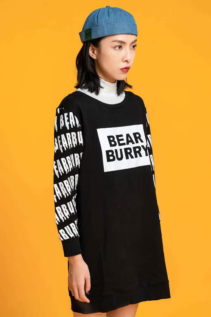 YOHO có hàng Tide Nhãn hiệu Bearburry thư logo thương hiệu in bình thường quanh cổ áo quần áo bảo vệ dài