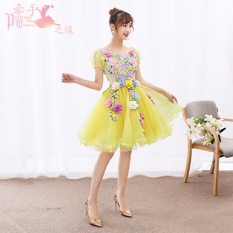 Flower Fairy New Mini Dress, Art Exam Performance Dress, Tutu Skirt, Host Dress, Slimming Banquet Evening Dress, Short Style