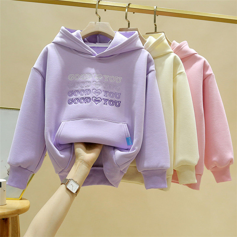 Girls' thick T-shirt spring and autumn 2022 new western style spring clothes women's middle-aged children's casual clothes children's hooded pullover tops