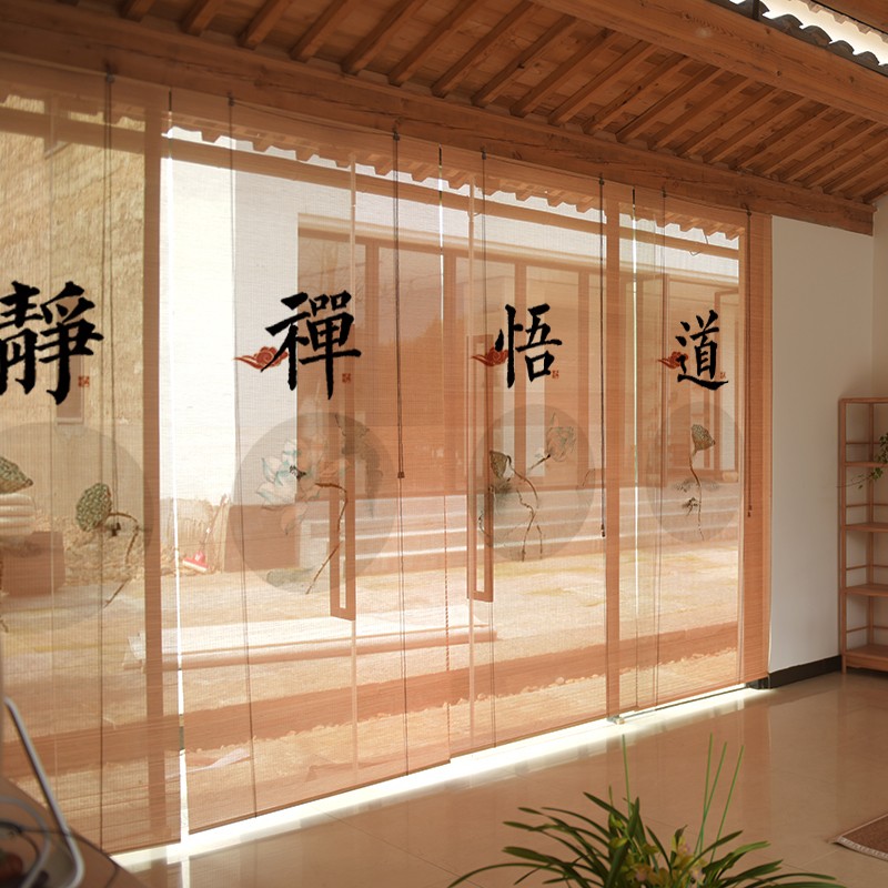 Printed painting bamboo curtain roller blinds curtain shading lifting partition Zen Serie tea room Bamboo Door Curtain midday spray painted Mind
