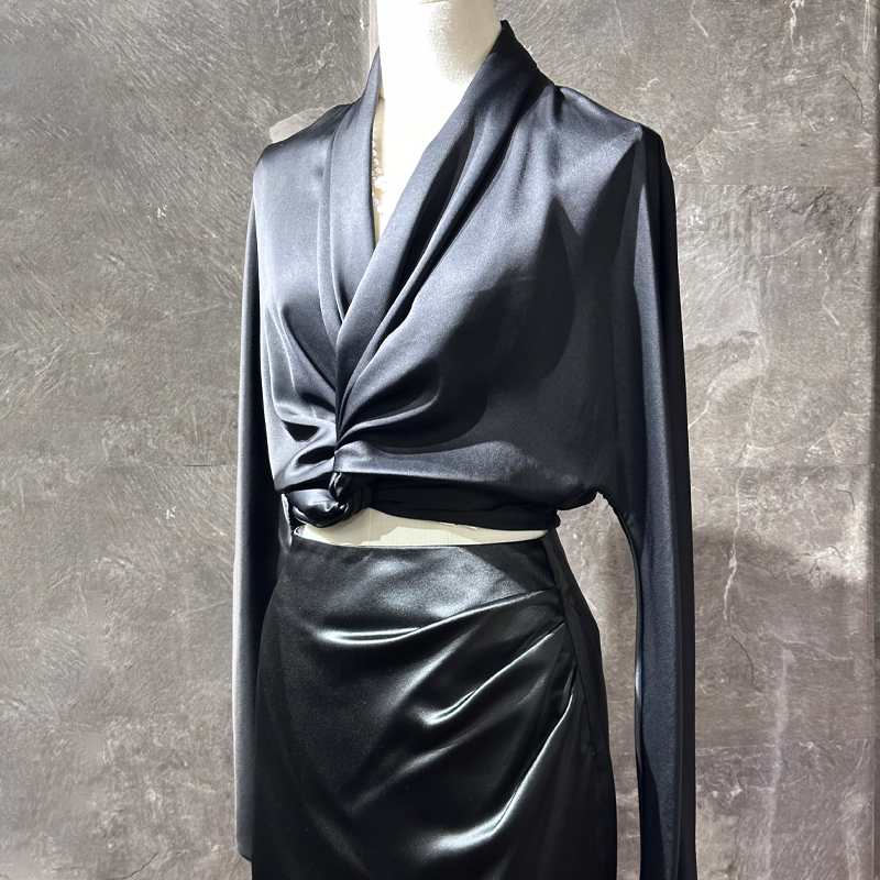 Imported Acetate Double-Sided Satin Glossy Wrap-Style Shirt with Twist Tie Cardigan and Sun-Protective Long-Sleeve Outerwear for Women