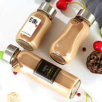 Sydney sea coconut cream glass bottle packaging commercial milk tea cup beverage bottle sealed glass juice bottle with lid