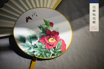 (Wedge series)Inkjet group fan Silk fan Jiangnan Peach Blossom Palace fan Hanfu accessories