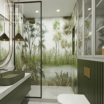 Hemu Net red toilet tile shower room shower background wall tile waterproof modern art decorative mural plants