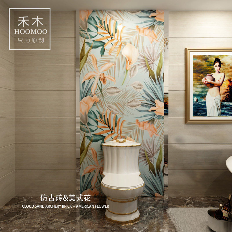 Customized flowers in Crusade Mediterranean American style toilet tile antique tile toilet Balroom Balroom Balcony wall tile