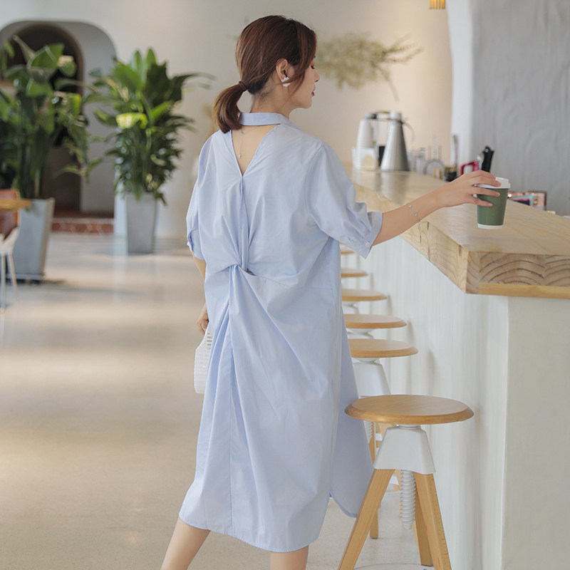 Pregnant women's summer dress does not cover the belly Summer medium and long version of advanced design professional maternity dress shirt dress