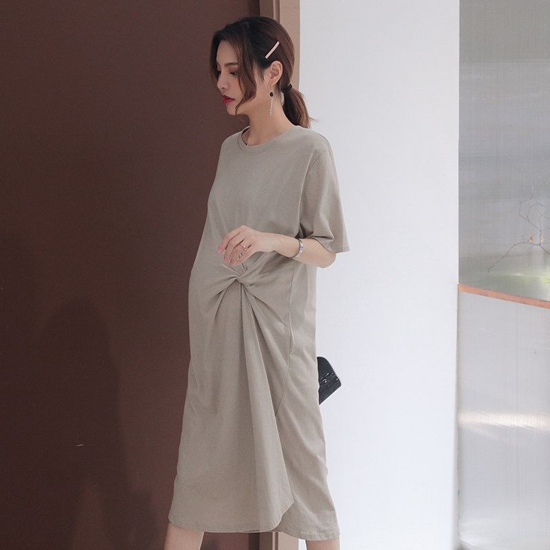 Maternity dress summer 2021 new fashion trend mom summer medium-long version over-the-knee loose large size t-shirt skirt