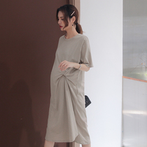 Maternity dress summer 2021 new fashion trend mom summer mid-length over-the-knee loose large size t-shirt skirt