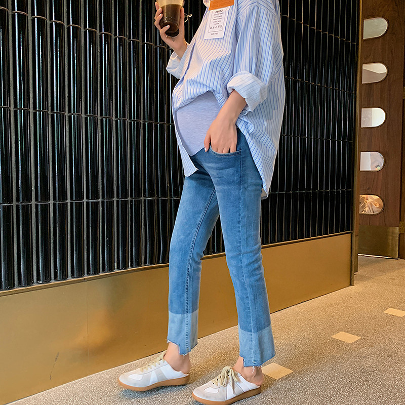 Pregnant women's straight jeans spring and autumn outer wear trousers autumn western style fashion trendy mother can adjust the belly trousers to go out
