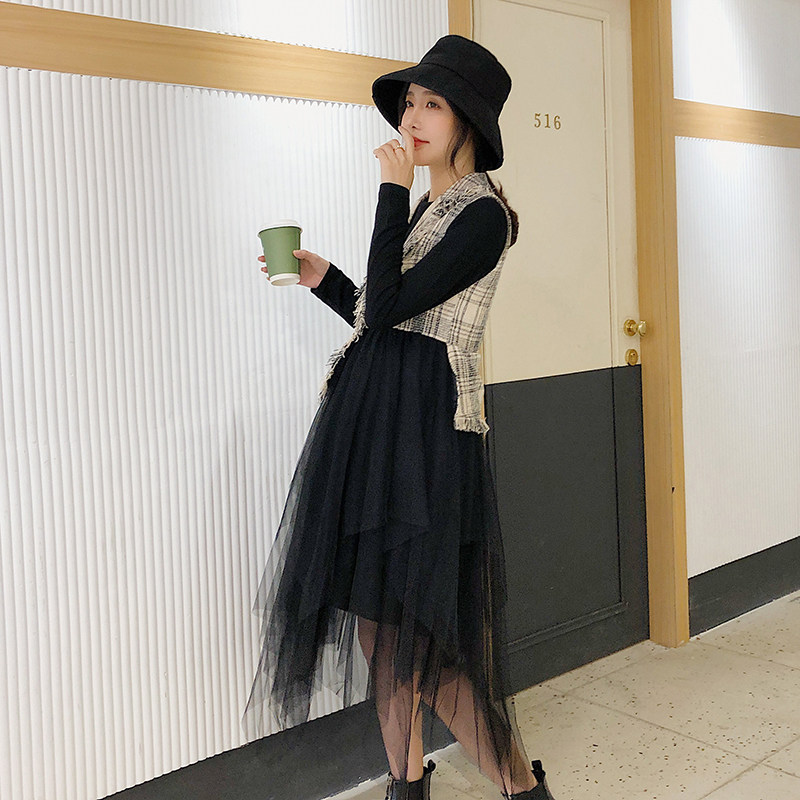 Pregnant woman Ocean dress Spring and autumn medium long version Nehitch spring Chauma small fragrant wind spring dress suit Korean version of the sea Two sets