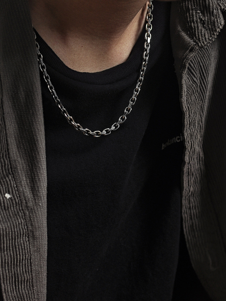 925 pure silver tai angle chain cut both sides of the tide men and women Gutai silver couple necklace collar collar hand-made sweater necklace