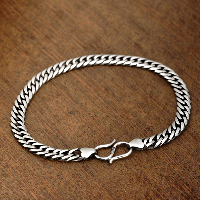 S925 silver hand rope bracelet men's Korean version of wild retro fine style couple personality cool simple braided silver jewelry to send boys