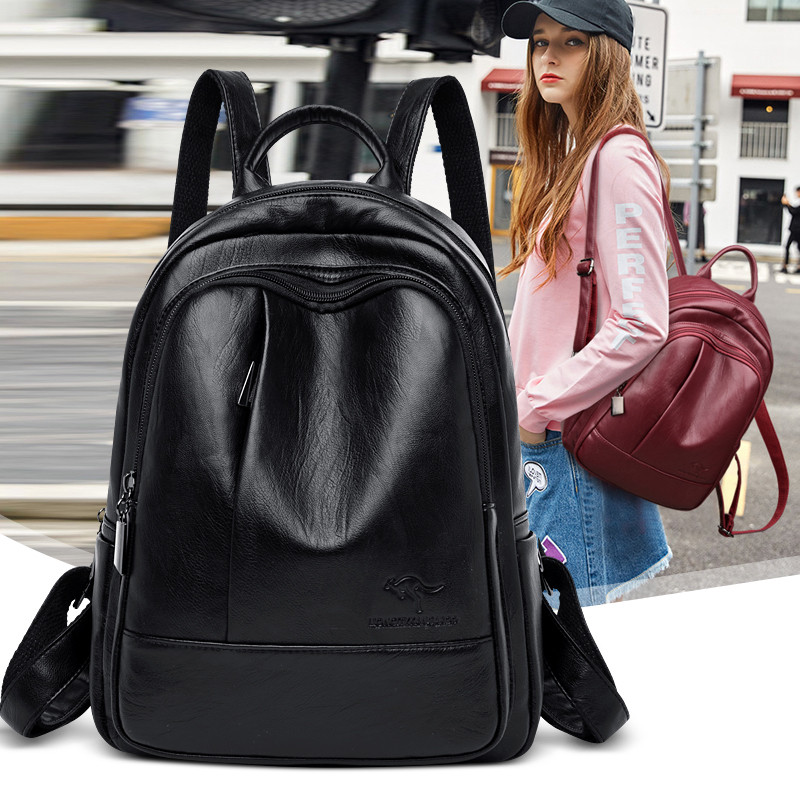 Double shoulder bag woman 2022 new minimalist wind pure color Fashion casual 100 lap large capacity bag genuine leather bag Backpack Tide