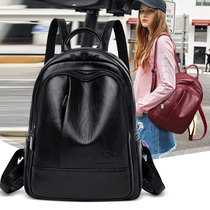 Double shoulder bag woman 2022 new minimalist wind pure color fashion casual 100 lap large capacity bag genuine leather backpack satchel