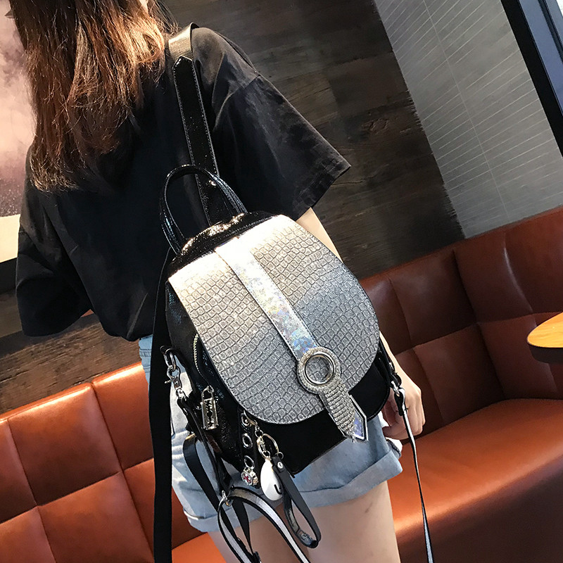 2021 new fashion brand leather back backpack female diamond-set tassel fashion women's backpack women's bag dual-use oblique cross bag female
