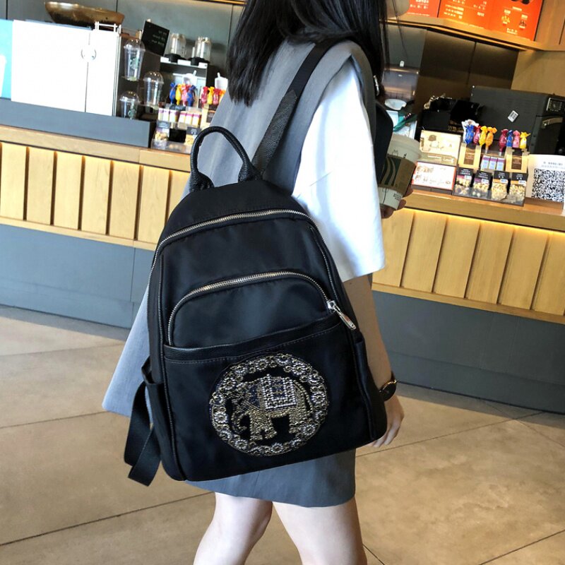 New genuine leather rear shoulder bag Large capacity inlaid drill Small elephant fashion 100 lap travel Shoulder Bag Canvas Bag casual women's bag