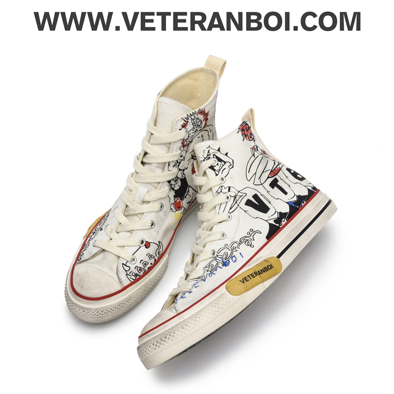Veteranboi Hand Drawn Distressed High-Top Canvas Shoes Veteranboi Hand Drawn Distressed High-Top Canvas Shoes