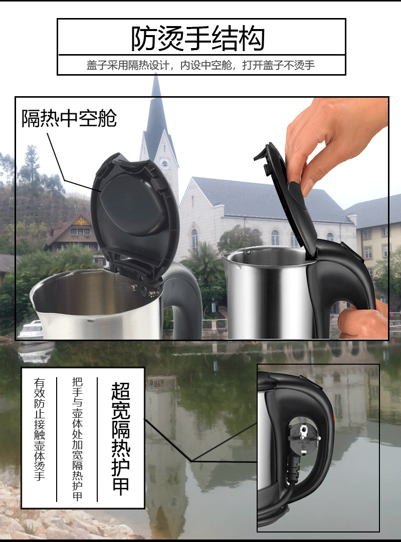 Du lịch điện áp kép ấm đun nước mini 304 bằng thép không gỉ Hoa Kỳ - ấm đun nước điện bình đun siêu tốc