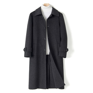 Over-The-Knee Extra-Long Autumn and Winter Double-Sided Wool Coat for Men with a Turn-Down Collar, Loose Fit, Drop Shoulder, Business Casual Style, Woolen Outerwear