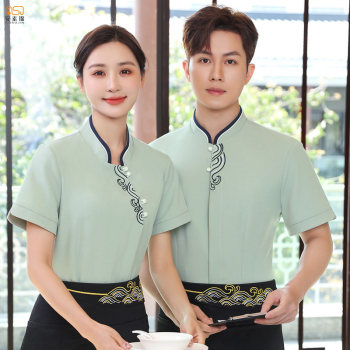 ໂຮງແຮມ waiter ເຮັດວຽກເຄື່ອງນຸ່ງຫົ່ມສັ້ນແຂນສັ້ນຂອງແມ່ຍິງຮ້ານອາຫານຈີນຫມໍ້ຮ້ອນໂຮງແຮມ catering ຫ້ອງຮັບປະທານຊາເຮືອນຫນ້າຫ້ອງ summer ເຄື່ອງນຸ່ງຫົ່ມ